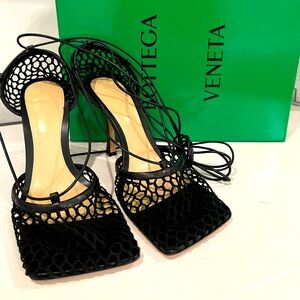 Bottega Veneta Black Lace-Up Mesh Heels